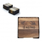 Promotional 4 Pc. Acacia Wood Square Coaster With Metal Stand