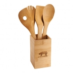 Promotional Bamboo 4-piece Kitchen Tool Set And Canister